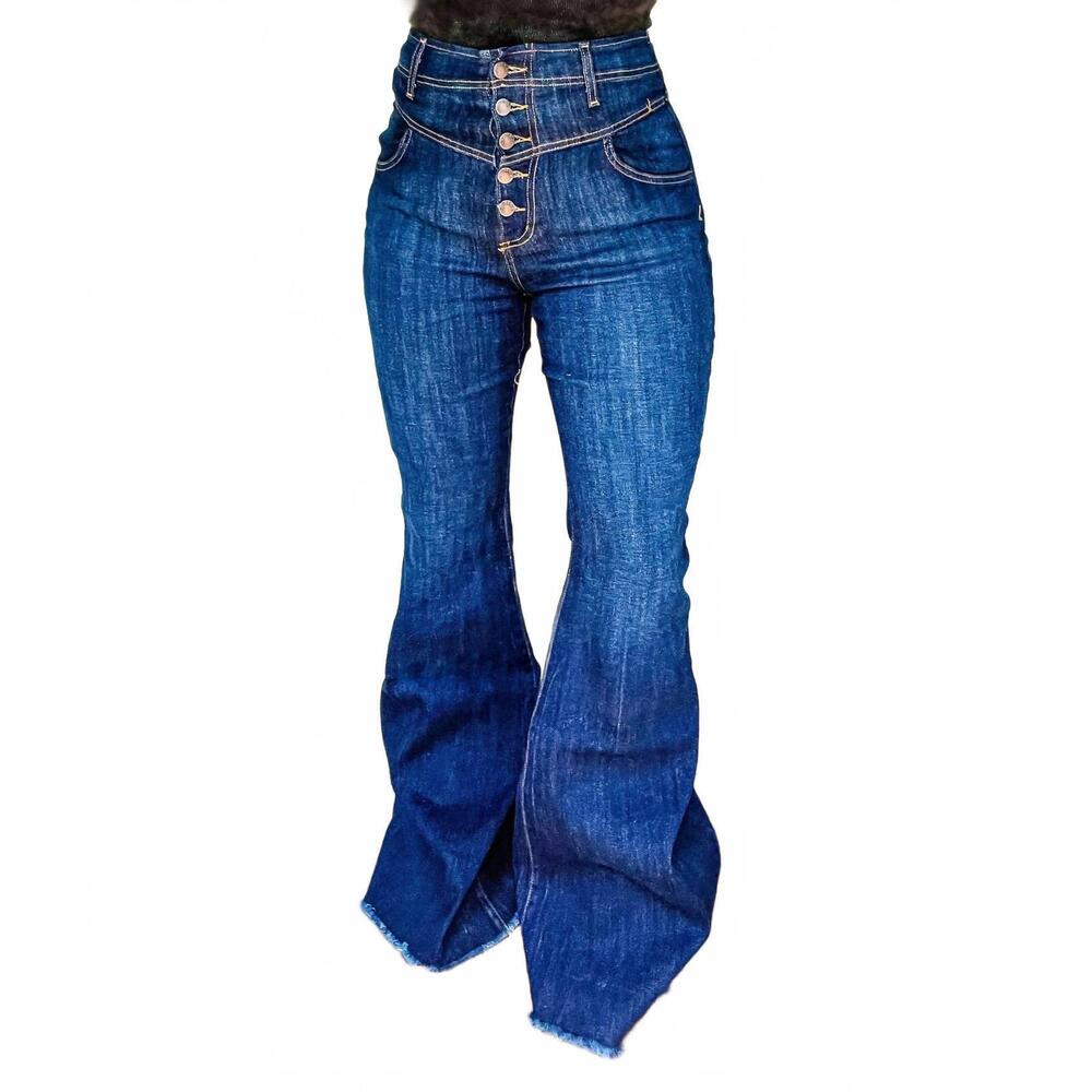 NEW GJG DENIM the sheridan high waisted denim bell bottoms in dark wash